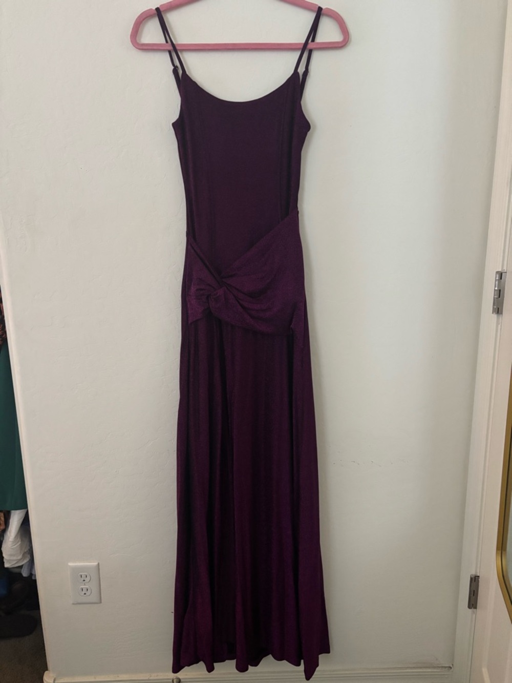 Meshki XS Plum High Slit Maxi Dress Side Knot Evening Gown